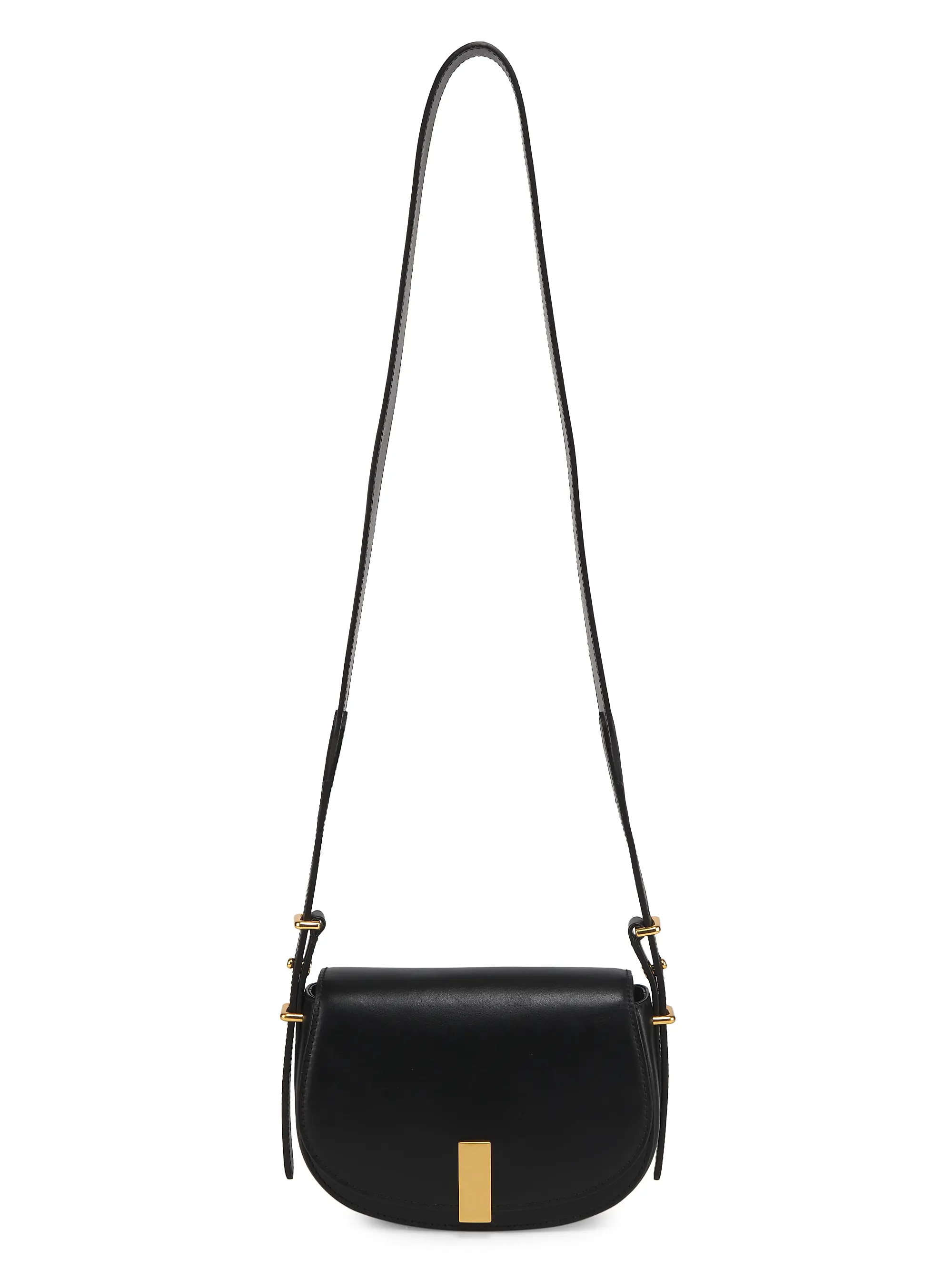 Smooth Leather Rectangular Lock Mini Magnetic Flap Saddle Crossbody Bag
