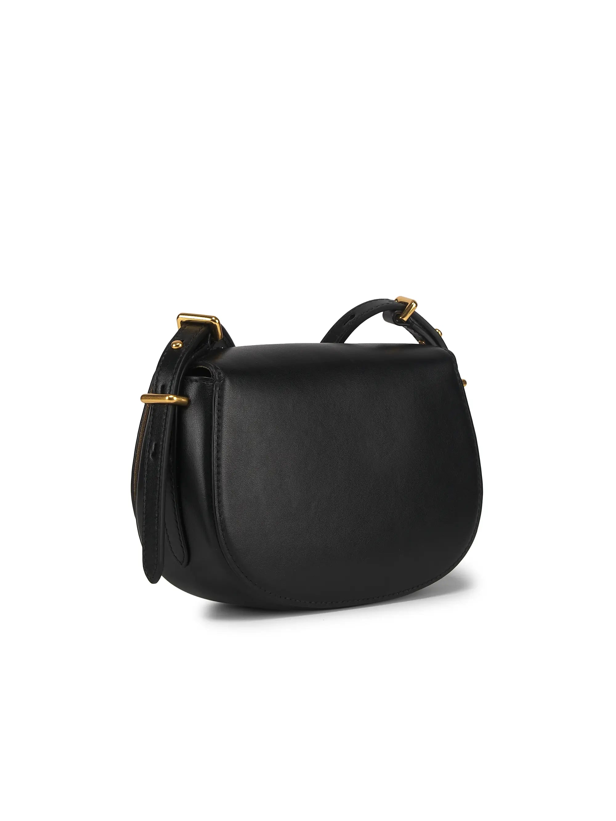 Smooth Leather Rectangular Lock Mini Magnetic Flap Saddle Crossbody Bag
