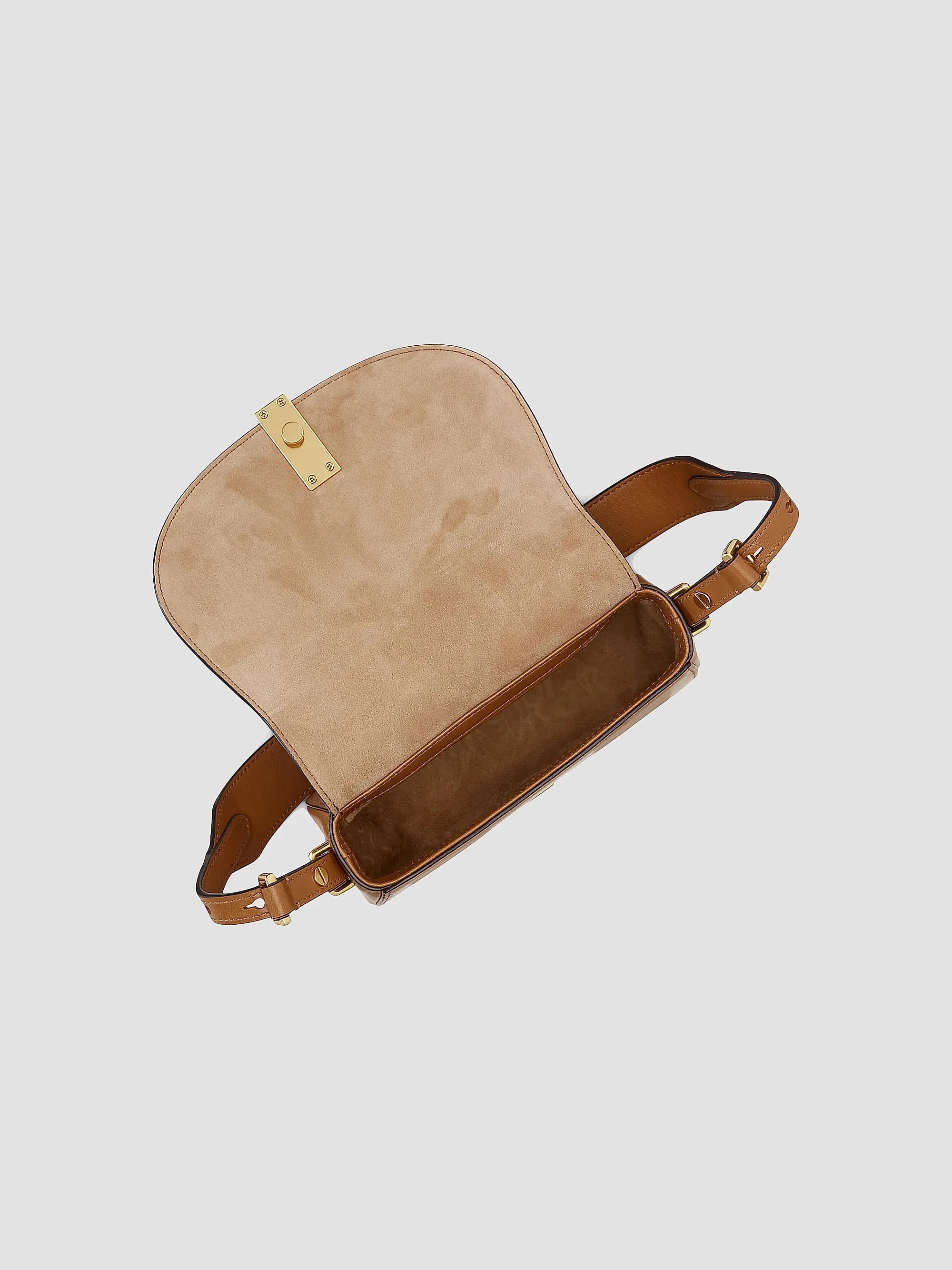 Smooth Leather Rectangular Lock Mini Magnetic Flap Saddle Crossbody Bag