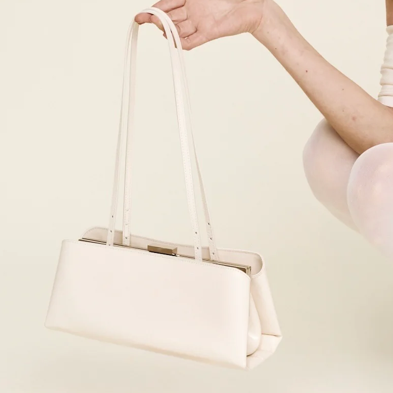Natural Grain Calf Leather Frame Convertible Multi-Wear Baguette Bag
