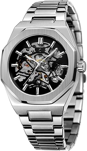 Automatic Watch for Men Fashion Stainless Steel Strap Mechanical Watches Self-Wind Hollow Mechanical Watch