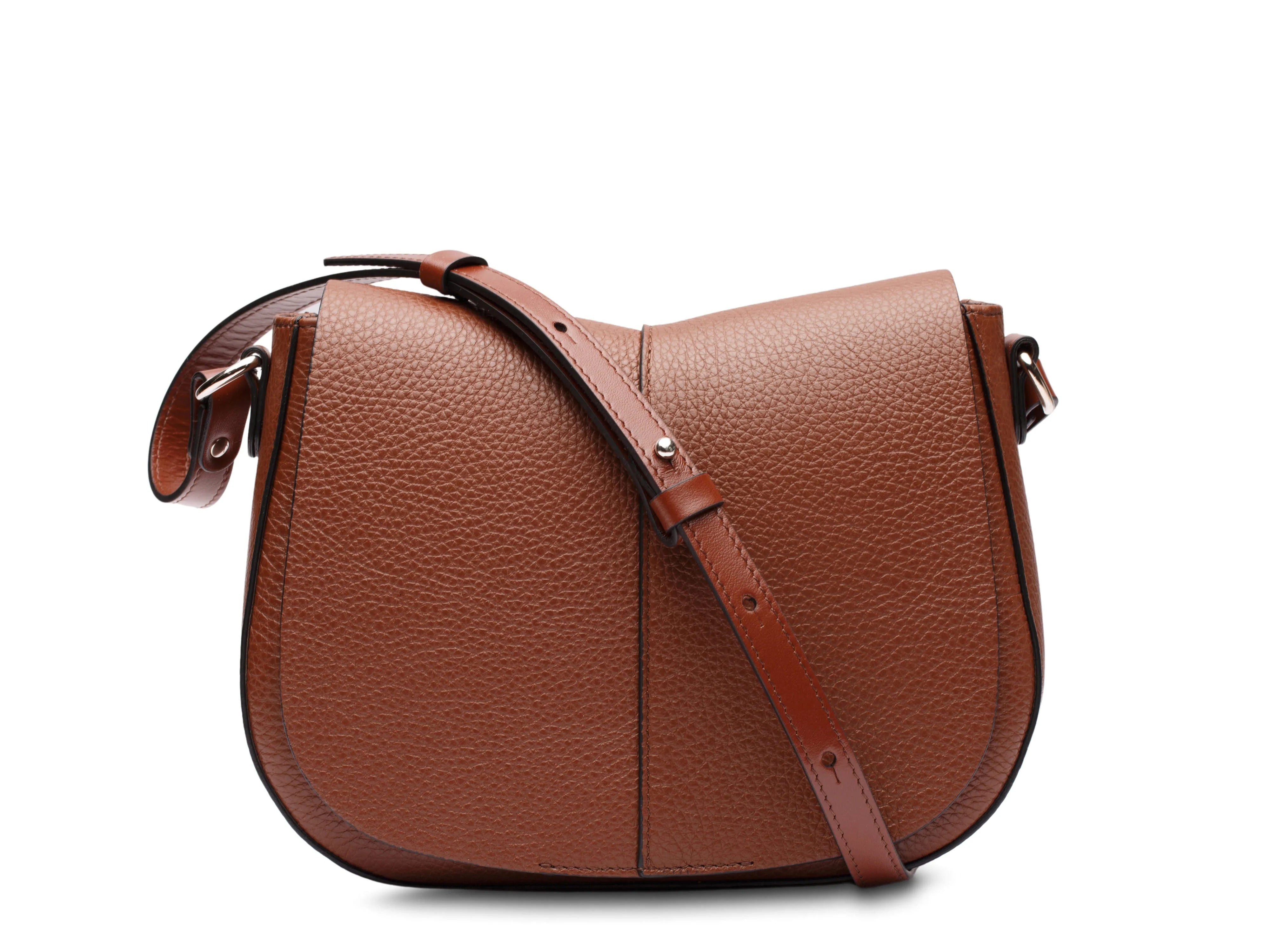Vegetable Tanned Full Grain Pebble Leather Large Magnetic Flap Saddle Bag