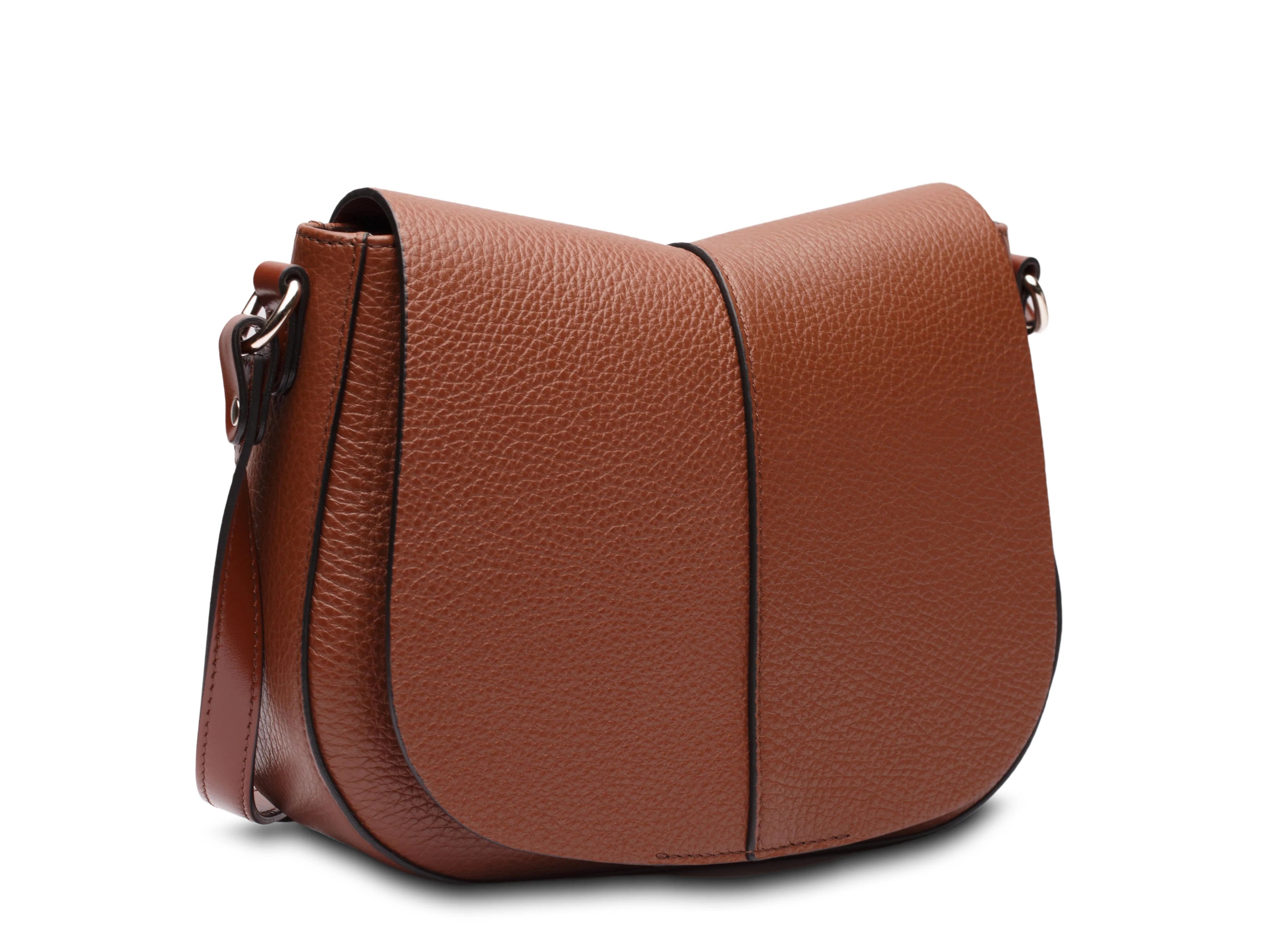 Vegetable Tanned Full Grain Pebble Leather Large Magnetic Flap Saddle Bag