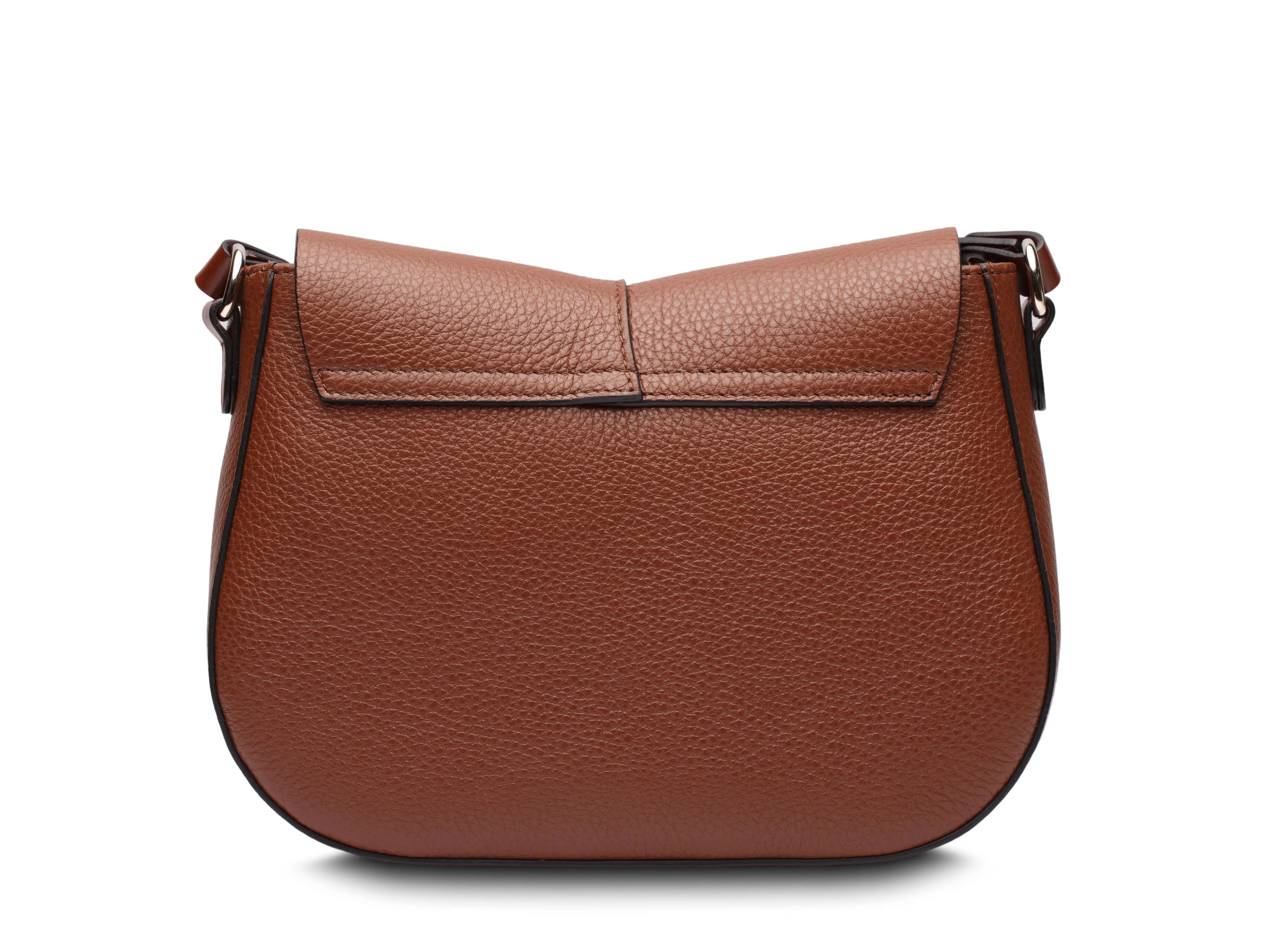 Vegetable Tanned Full Grain Pebble Leather Large Magnetic Flap Saddle Bag
