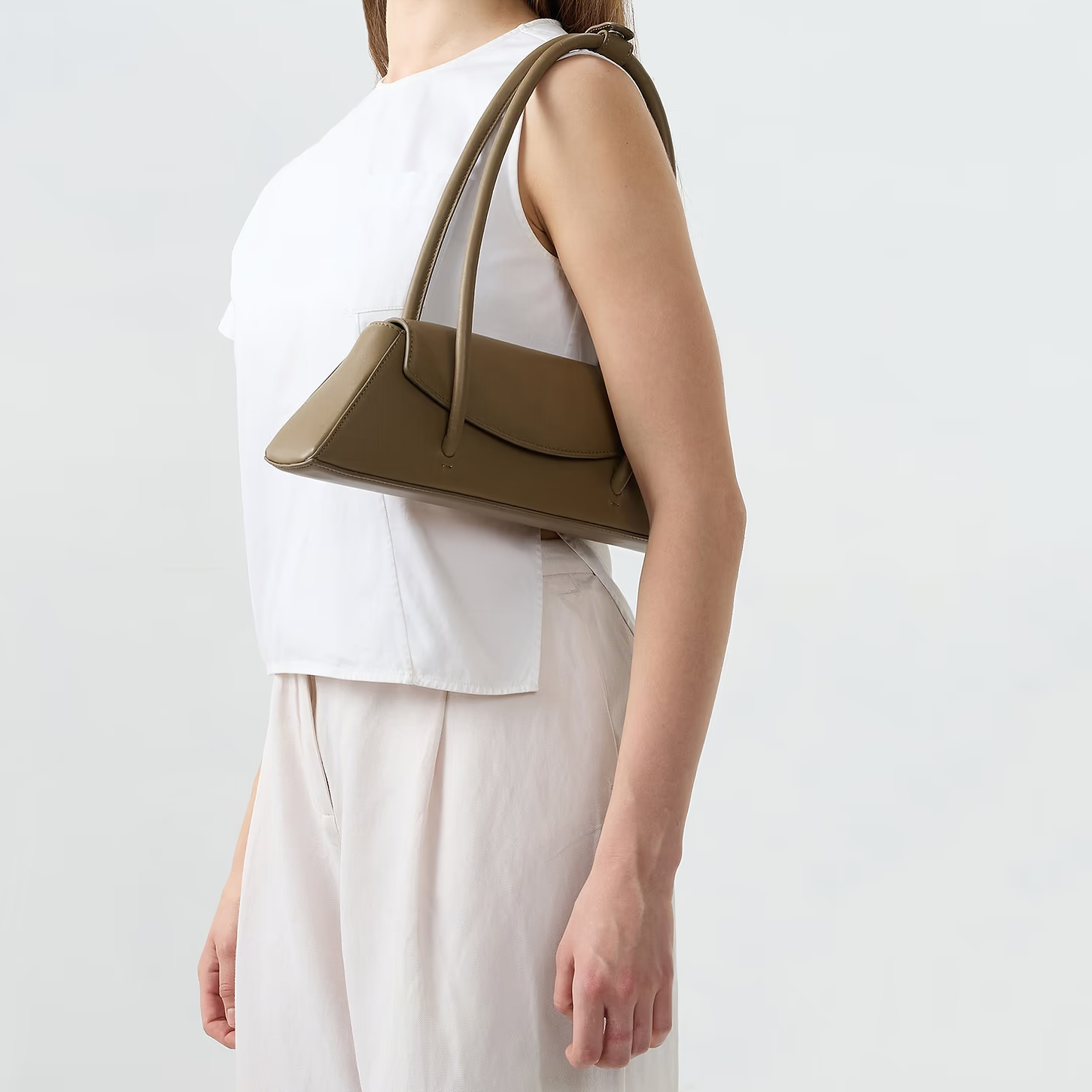 Soft Nappa Leather Flap Fixed Strap Slim Baguette Bag