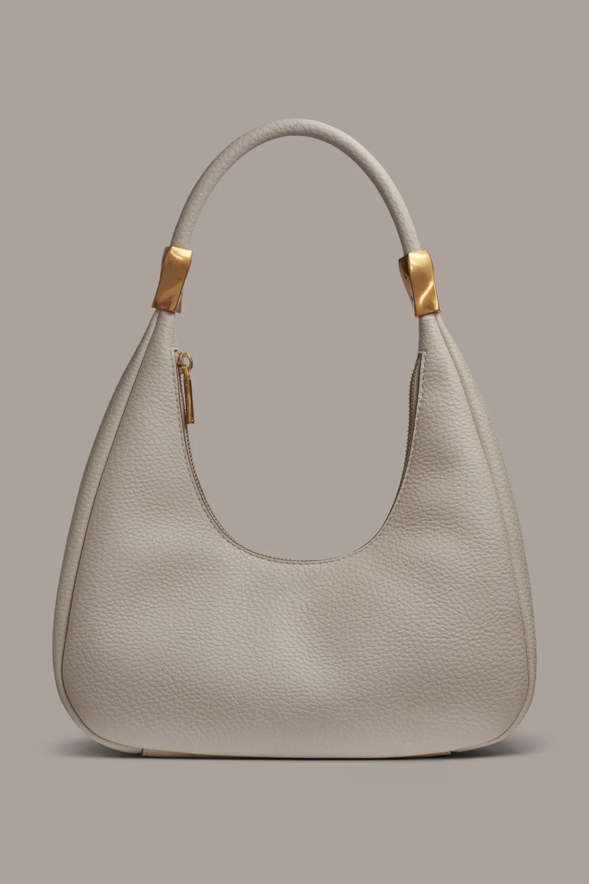 Cashmere Textured Cow Leather Zip Closure Slouchy Hobo Shoulder Bag
