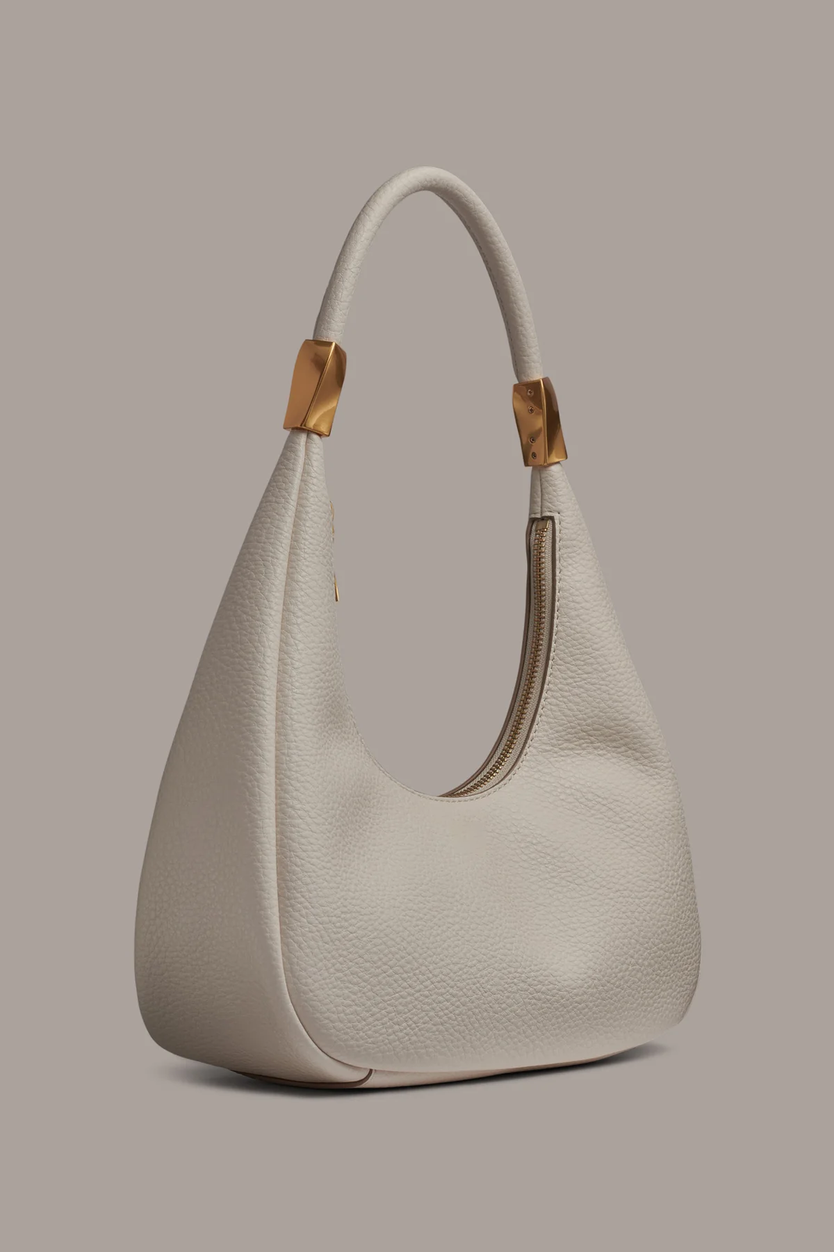 Cashmere Textured Cow Leather Zip Closure Slouchy Hobo Shoulder Bag