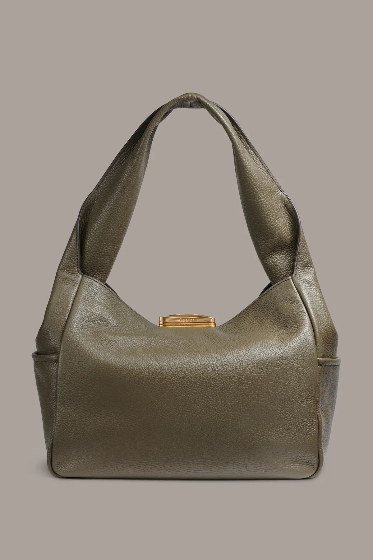 Pebbled Cow Leather Snap Closure Spacious Soft Hobo Shoulder Bag