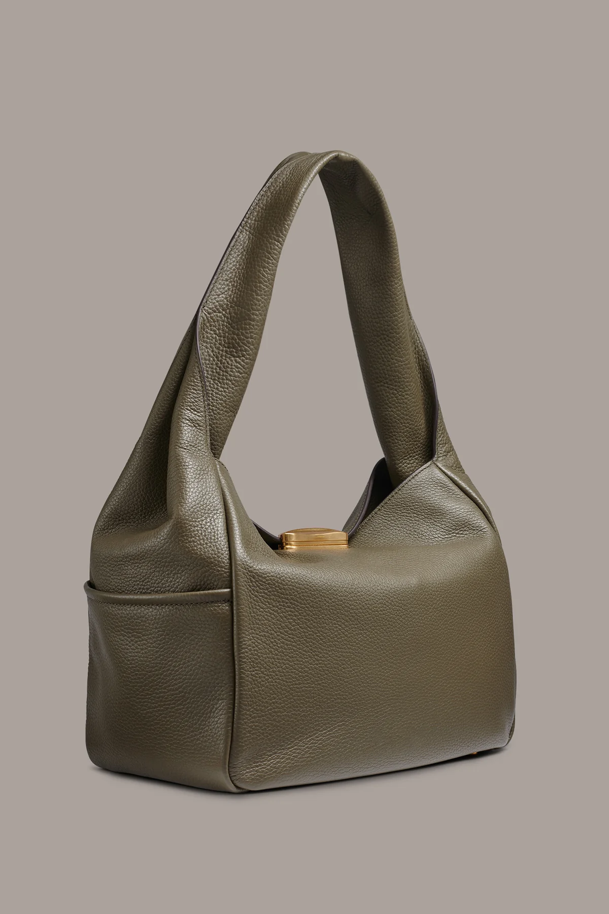 Pebbled Cow Leather Snap Closure Spacious Soft Hobo Shoulder Bag