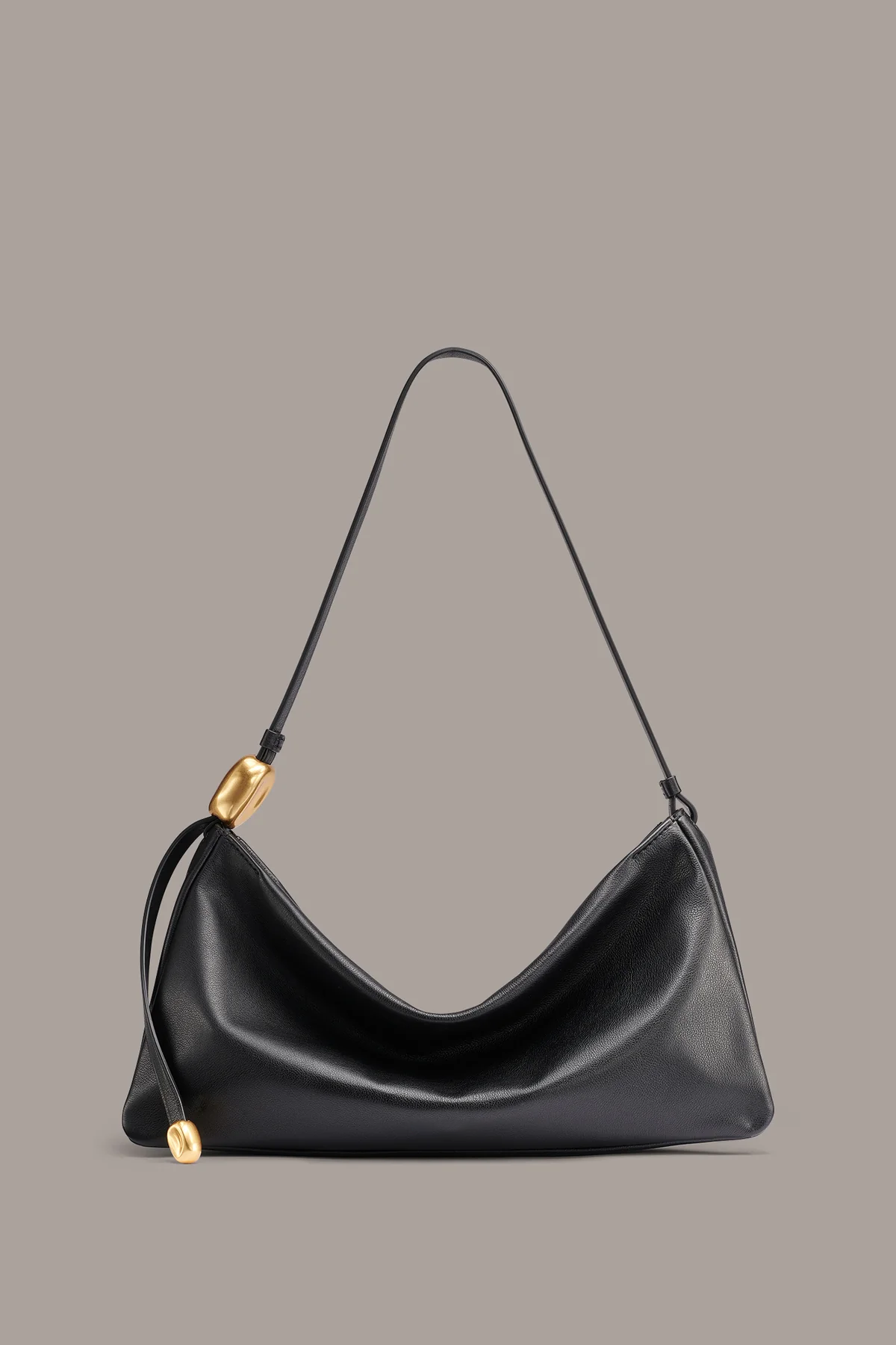 Glossy Napa Cow Leather Large Zip Hobo Shoulder Bag