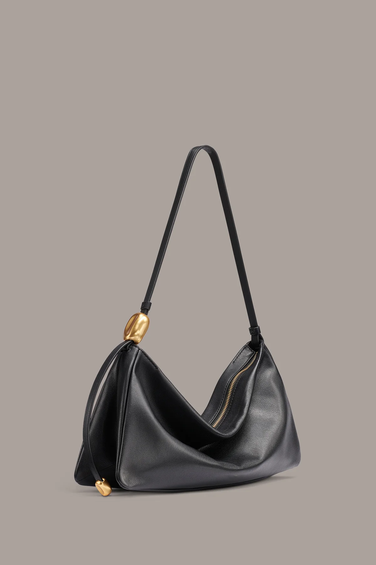 Glossy Napa Cow Leather Large Zip Hobo Shoulder Bag