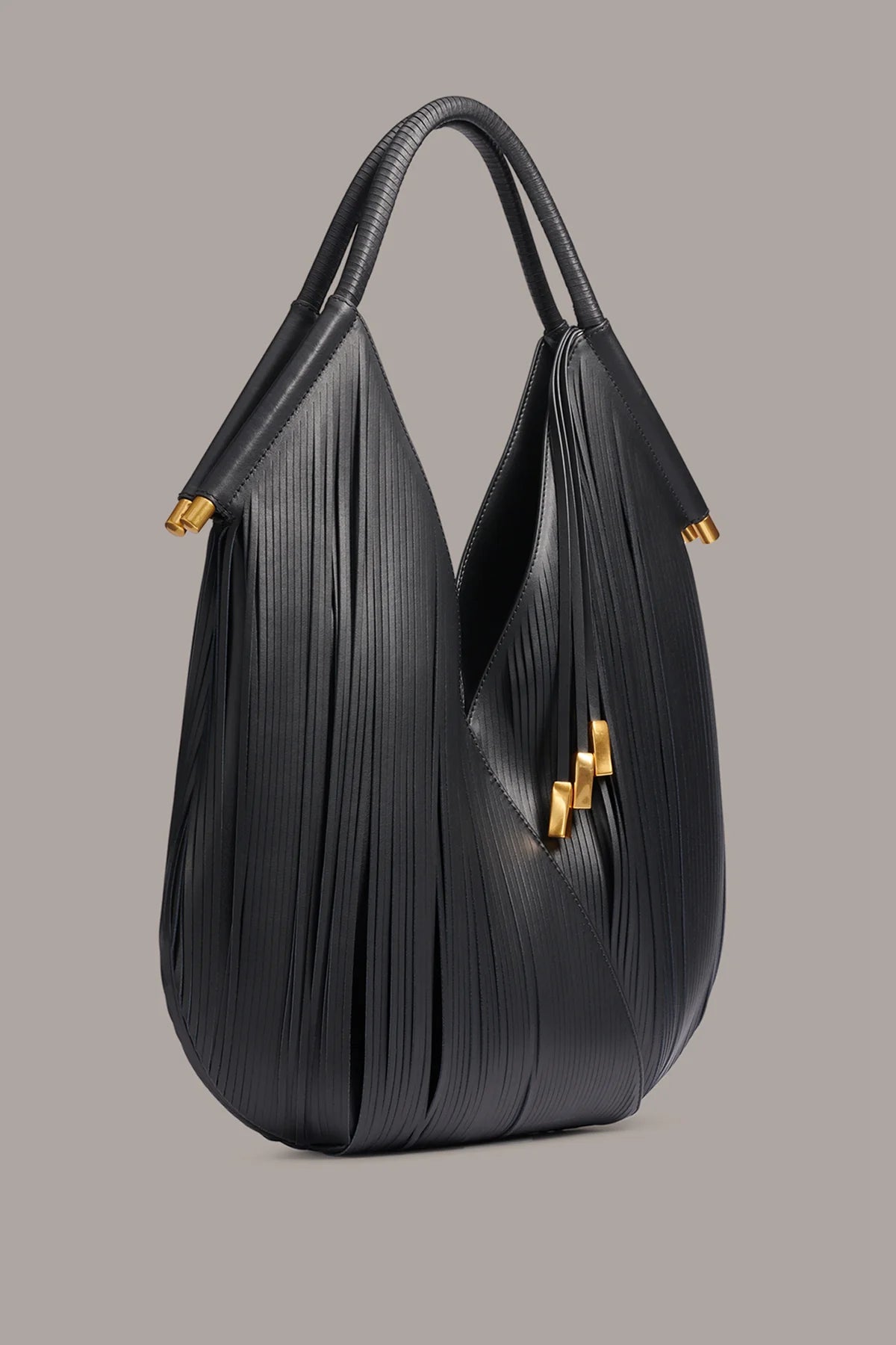 Laser-Cut Pleated Cow Leather Large Handwoven Style Shoulder Bag with Detachable Pouch