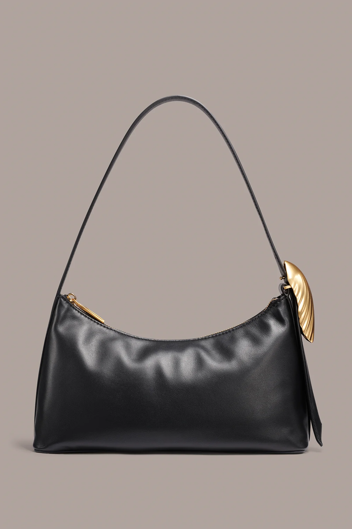 Soft Textured Cow Leather Minimal Zip Hobo Shoulder Bag