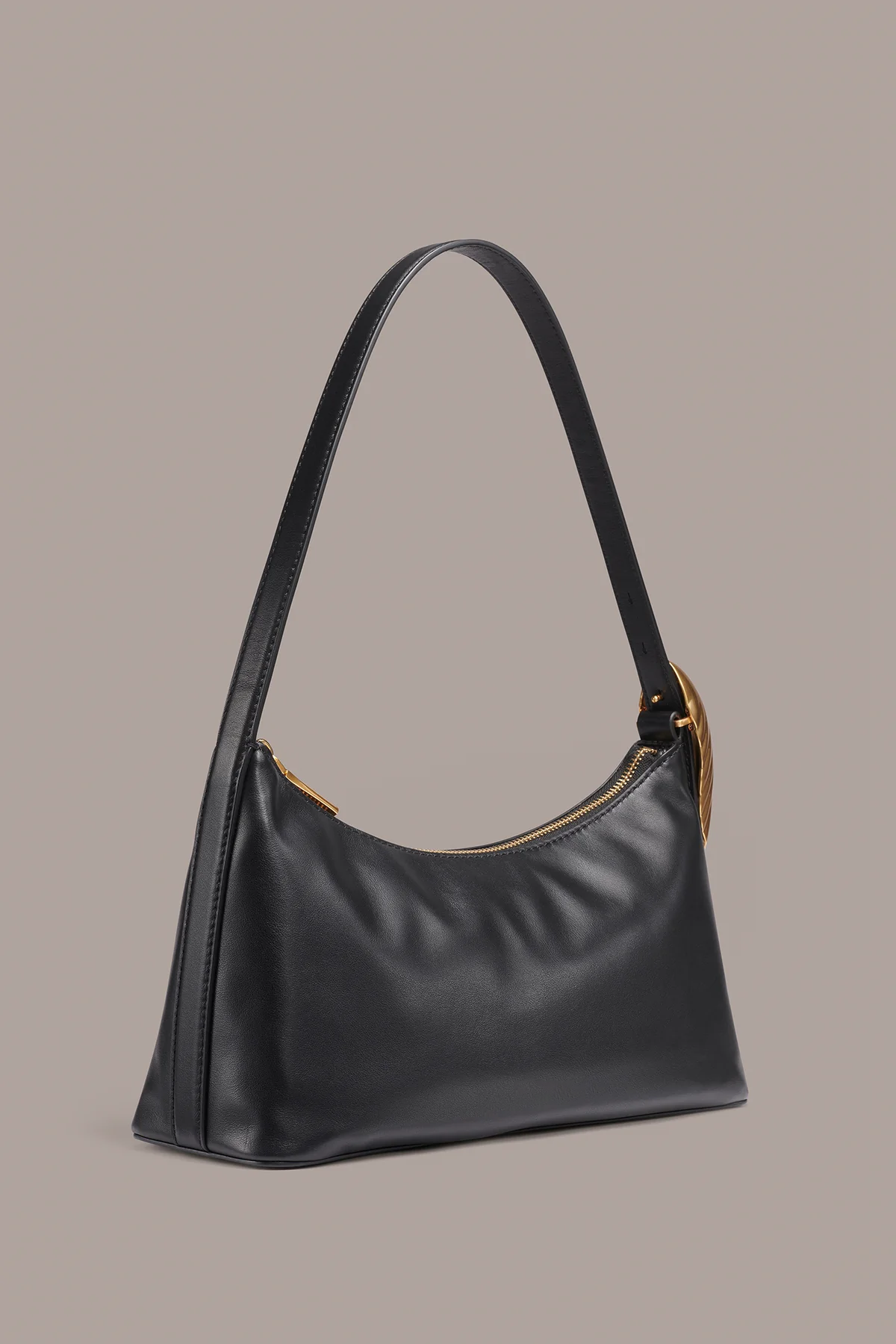 Soft Textured Cow Leather Minimal Zip Hobo Shoulder Bag