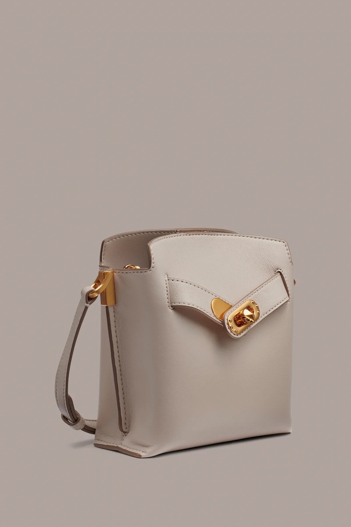 Soft Lamb Leather Turn-Lock Compact Bucket Crossbody Bag