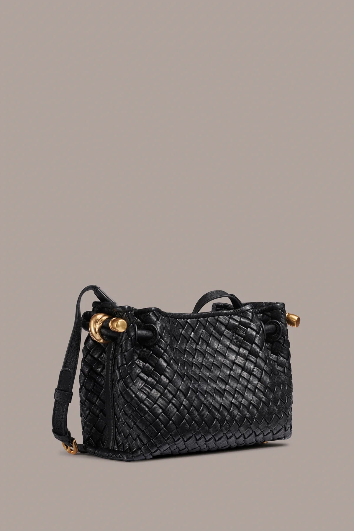 Shimmer Metallic Woven Leather Adjustable Strap Compact Handwoven Crossbody Bag