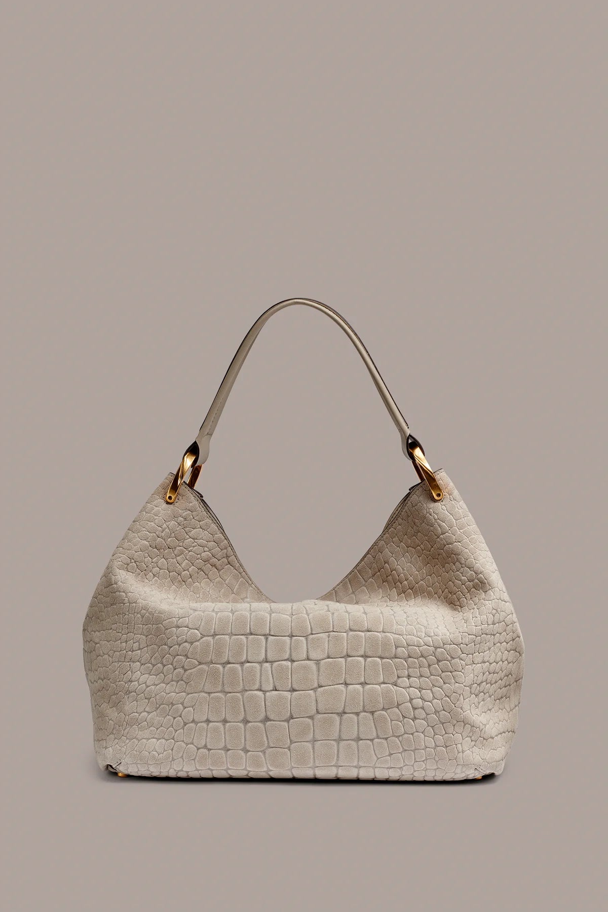 Croc-Embossed Suede Tassel Detail Soft Slouch Hobo Shoulder Bag