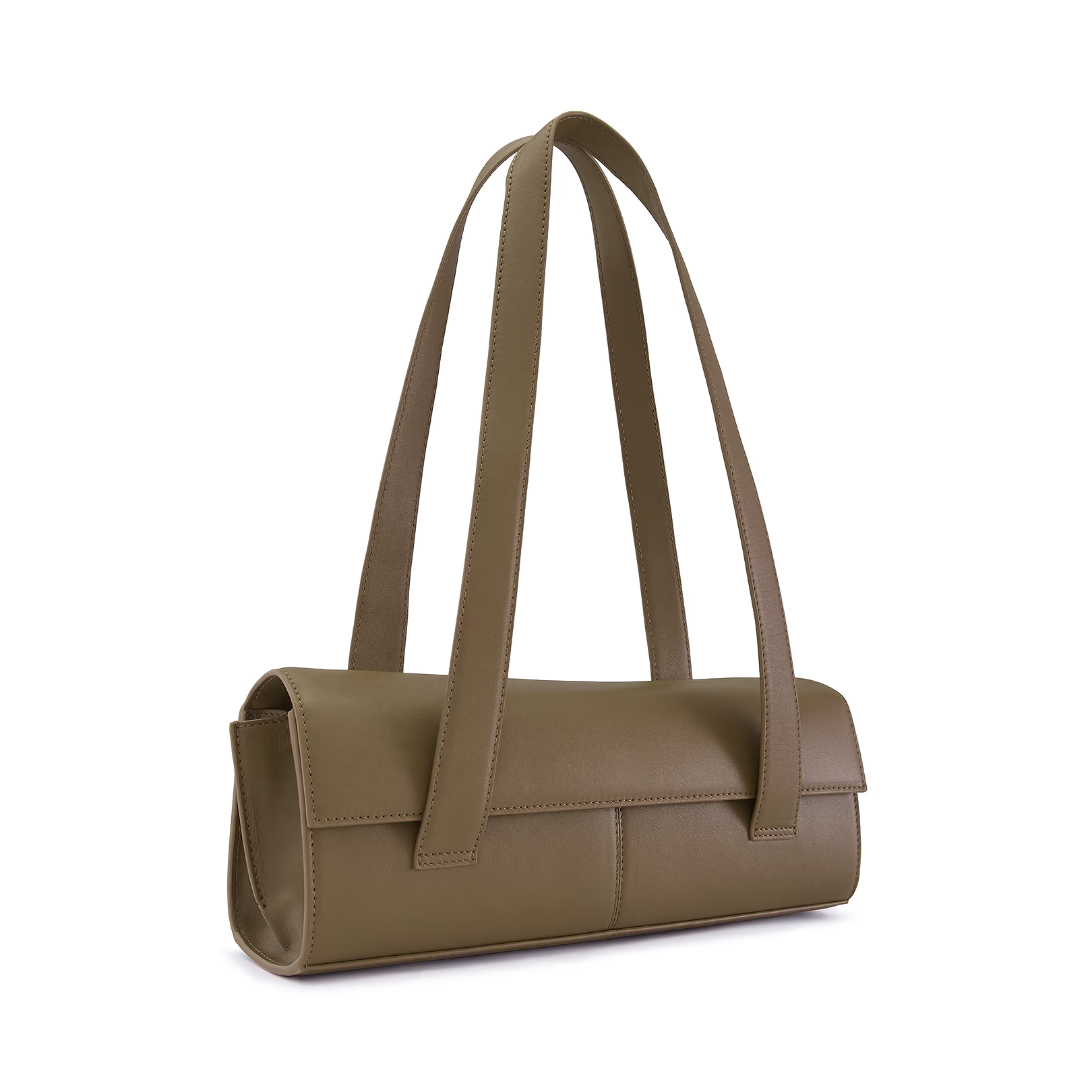 Smooth Nappa Leather Magnetic Flap Elongated Baguette Bag