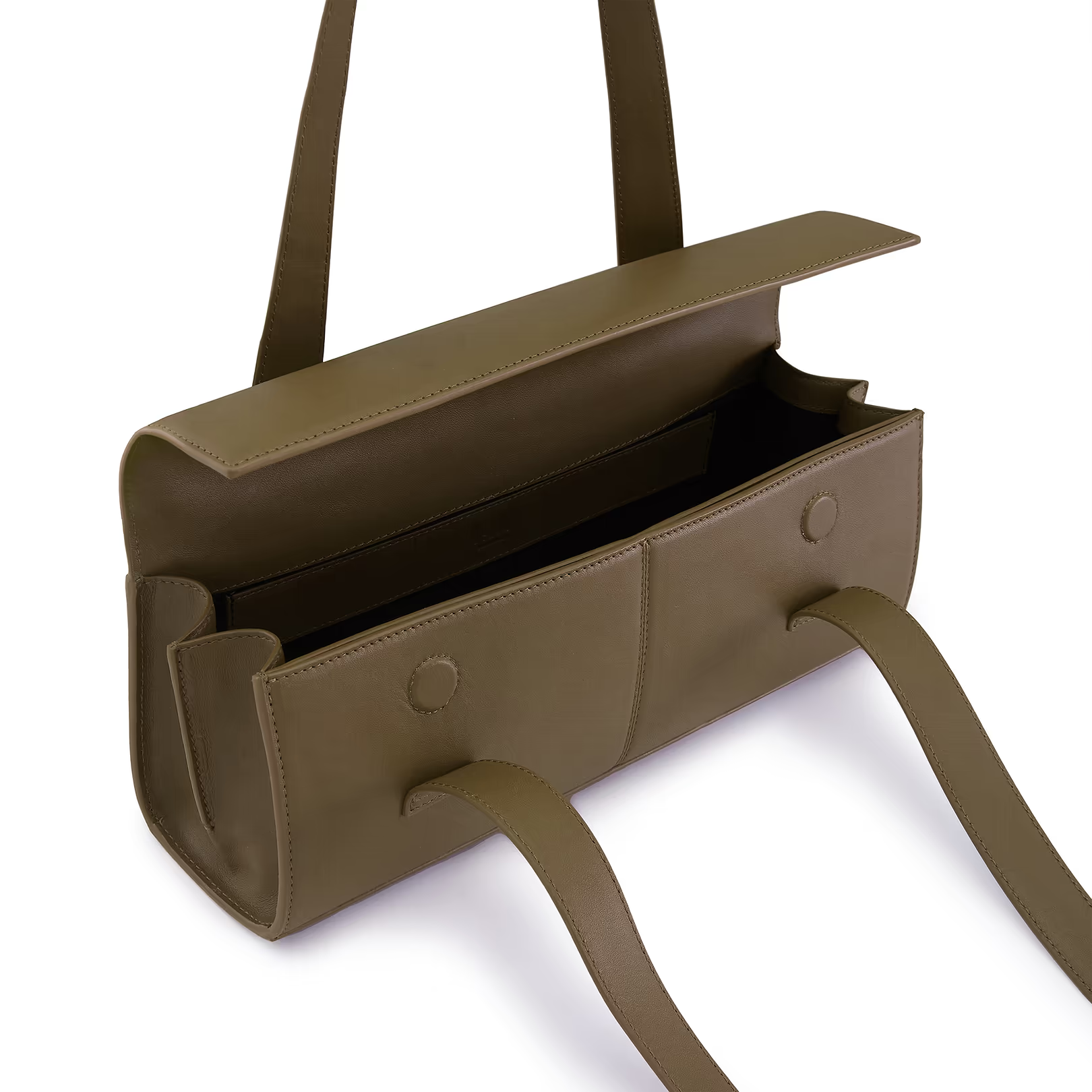 Smooth Nappa Leather Magnetic Flap Elongated Baguette Bag
