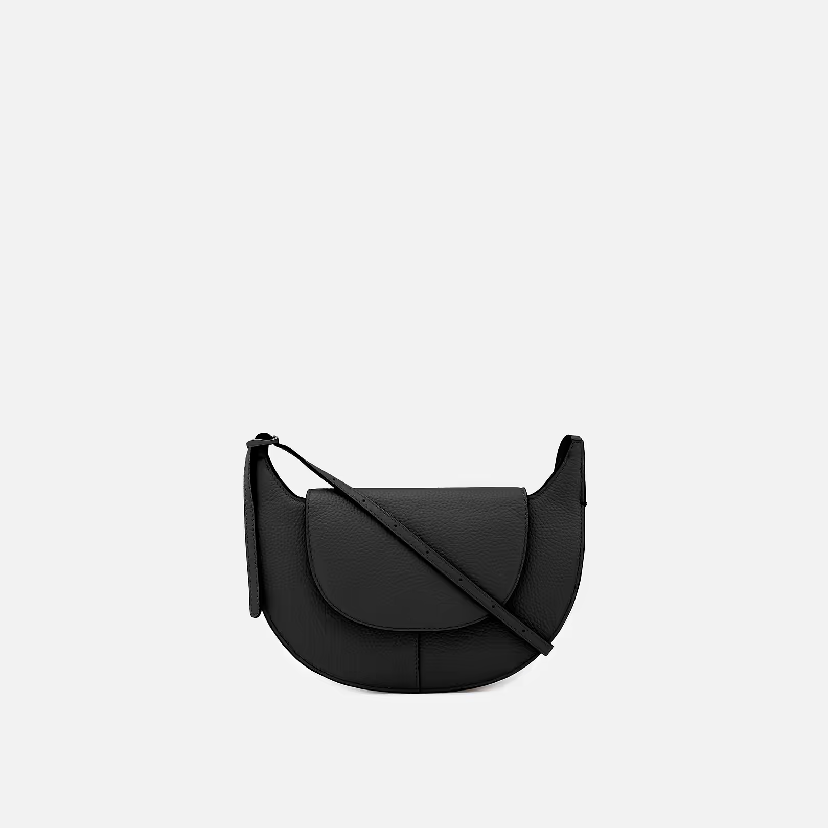 Soft Pebble Grain Leather Flap Minimal Curved Saddle Crossbody Bag