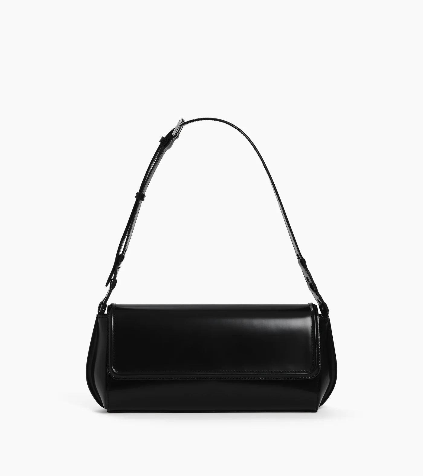 Glossy Smooth Leather Boxy Medium Baguette Shoulder Bag