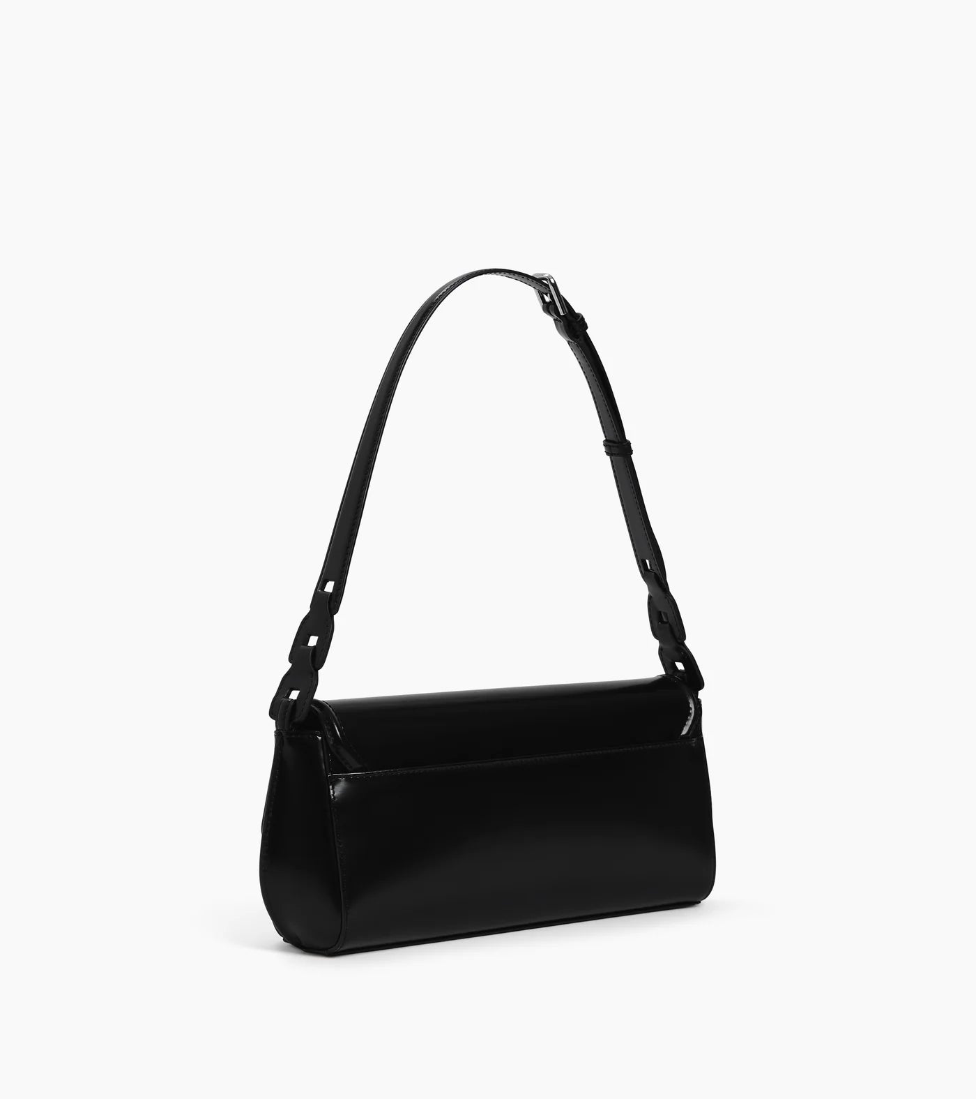 Glossy Smooth Leather Boxy Medium Baguette Shoulder Bag