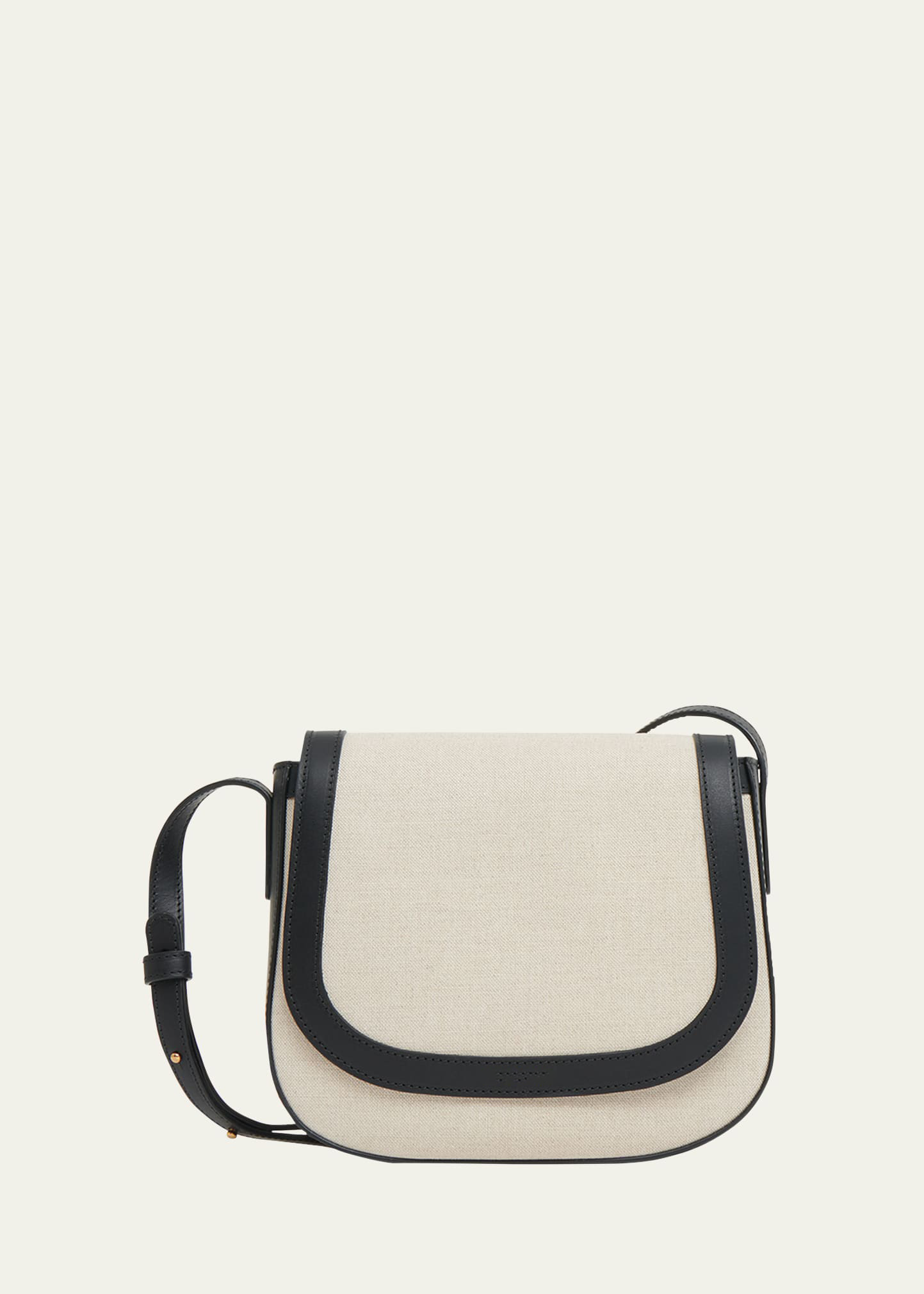 Linen Cotton Canvas Leather Trim Magnetic Flap Classic Saddle Crossbody Bag